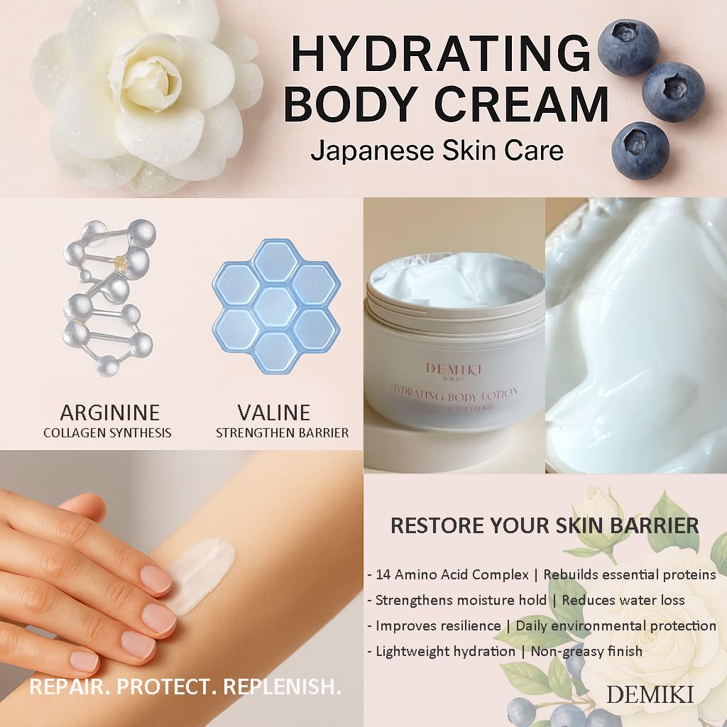 DEMIKI Body Lotion Moisturizer Skin Care with Squalane and Amino Acids - Japanese Body Lotion for Women, Beauty & Personal Care Body Cream, Perfume Moisturizer Skincare for Dry Skin 7.12fl.oz - Image 5