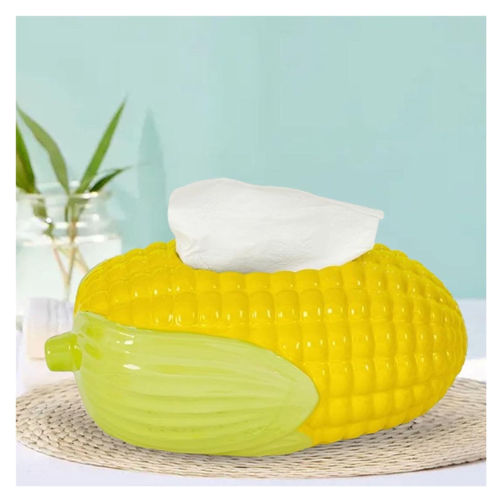 Porta fazzoletti Dispenser for fazzoletti Simpatico portafazzoletti di mais Decorazione moderna da scrivania Divertente Per la nuova casa(Yellow)