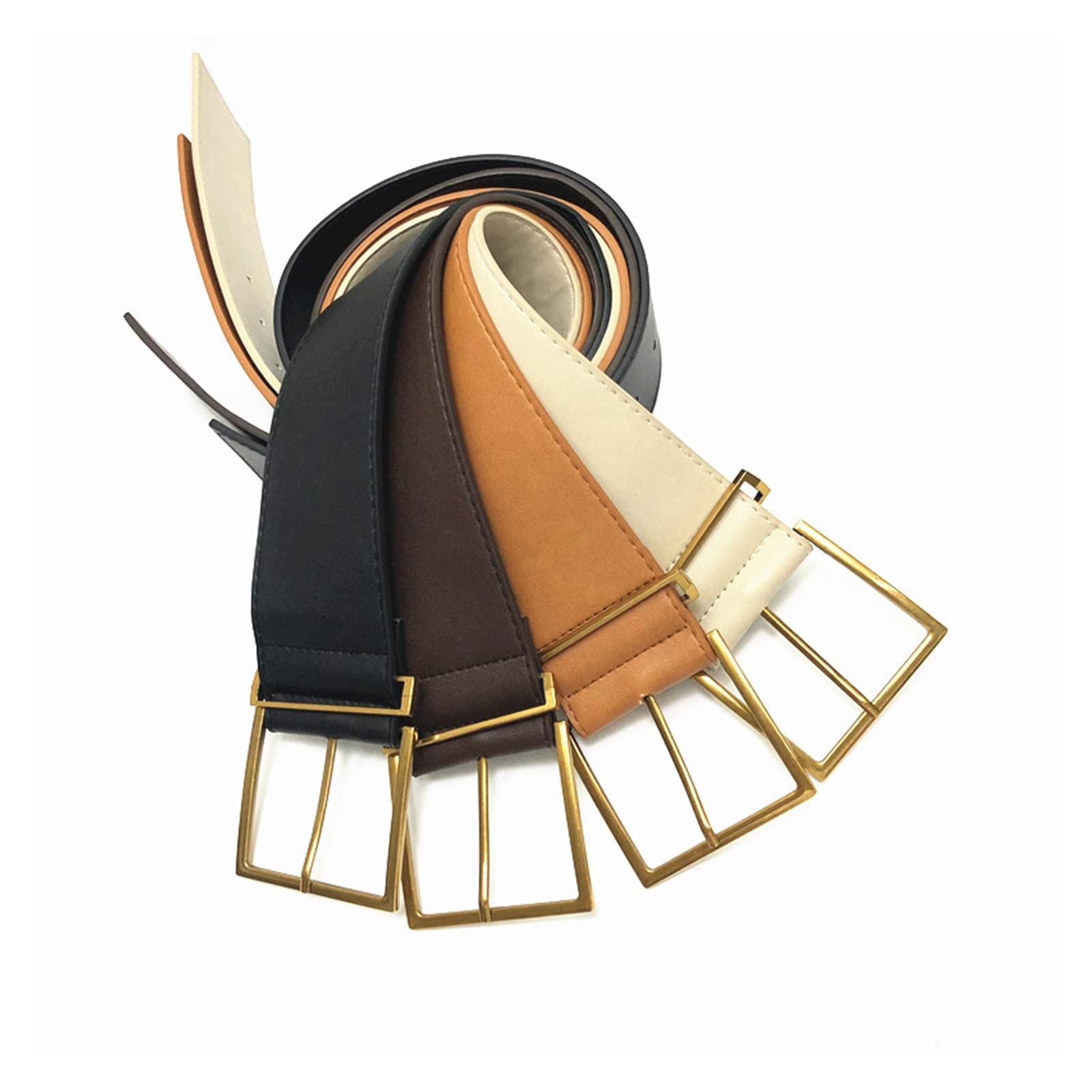 Moda Retro szeroki pasek damski prosty dziki pasek ze sprzączką w talii dwustronny pas 100 cm / 39,37 cala (Belt Length : 100cm, Color : Beige)