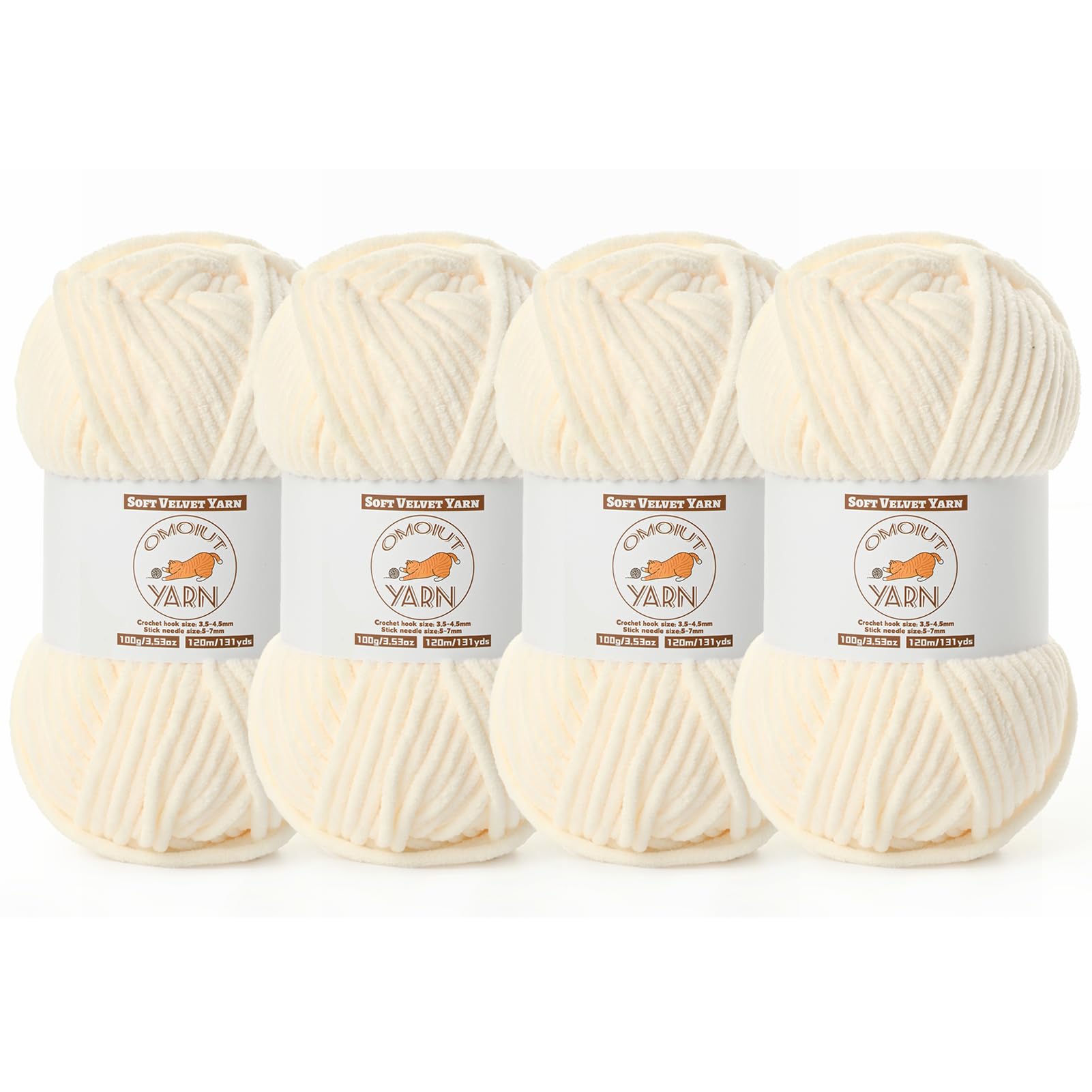4 Pack Milky White Fluffy Velvet Yarn for Crocheting, Chunky Chenille Baby Blanket Yarn for Crochet, Soft Fuzzy Puzzle Yarn for Knitting, (100g/3.53oz Each) Bulky Thick Amigurumi Crochet Yarns