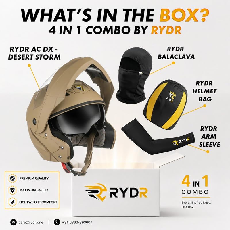 Image of Rydr AC Dx Flip-Up Full Face Motorbike Helmet | | Durable Two-Wheeler Helmet for Men and Women | Comfortable Fit with Air Ventilation for Safe Bike & Scooter Riding
