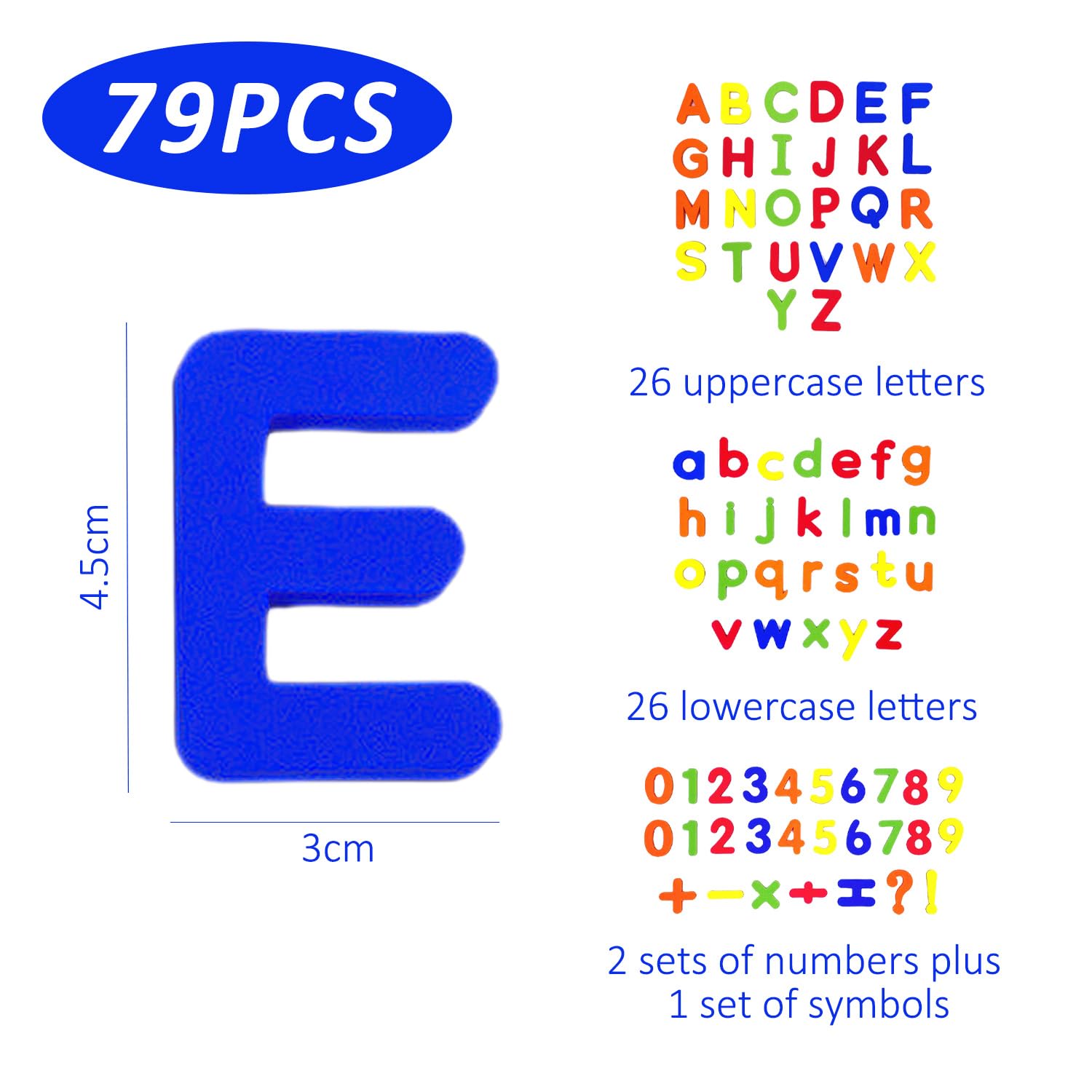 79 Piece Colorful Magnet Set - Alphabet & Number Magnets for Kids Educational Refrigerator Toys, Multicolored, multiple sizes - Image 2