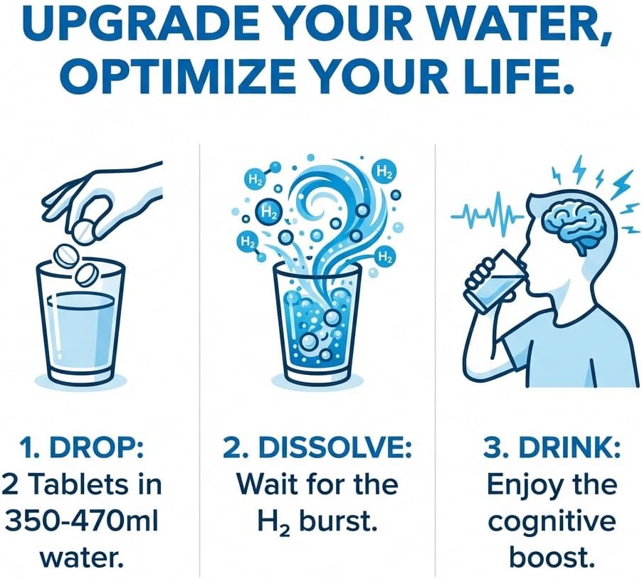 Hydrogen Water Tablets with Magnesium, 8PPM H2 Molecular Hydrogen Tablets for Drinking Water, Fast-Dissolving for Brain Health, Energy & Metabolism, Supports Cognitive Function