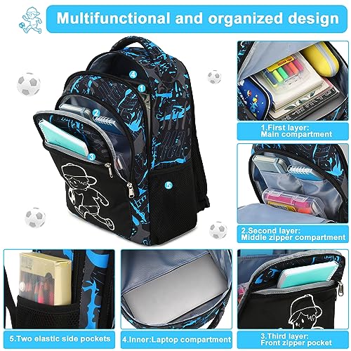 Mochila infantil BTOOP para meninos e meninas, mochila luminosa de futebol pré-escolar com lancheira