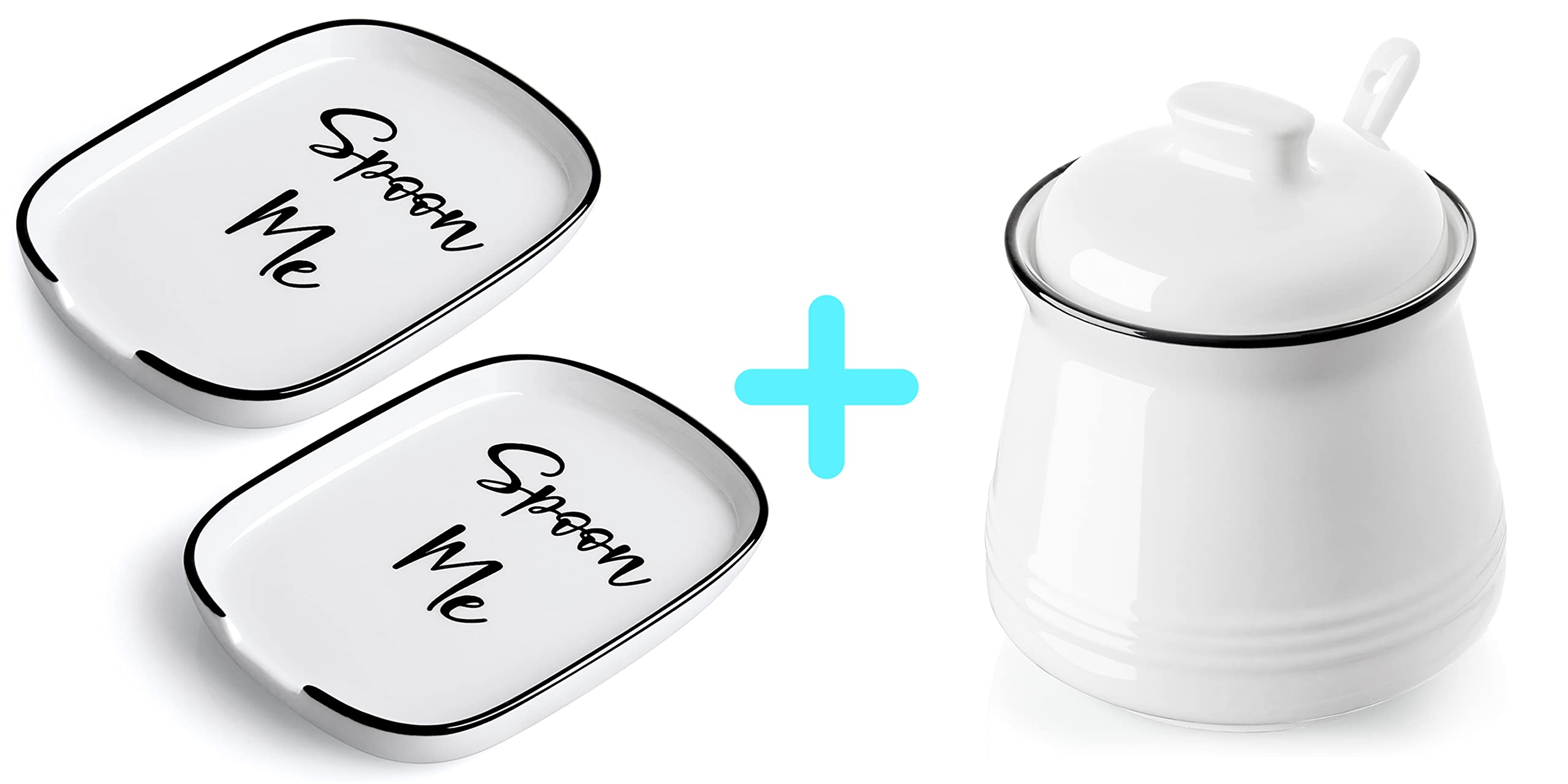 Ceramic Spoon Rest for Stove Top Set of 2, Extra Large Spoon Holder, Farmhouse Spoon Rest for Kitchen Counter Bundle Farmhouse Sugar Bowl with Lid and Spoon, 12 oz