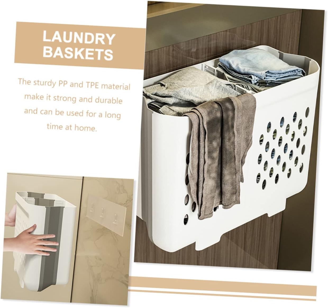 VICASKY Wall Mount Laundry Basket Foldable Double Compartment Hamper for Bathroom and Closet Space Saving Wall Laundry Hamper with High Load Capacity for Organized Dirty Clothes Storage