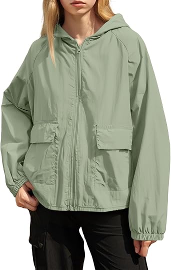 Rain Coats for Women Lightweight Hood Sun Protection Jacket Packable Outdoor Windbreaker with Pockets