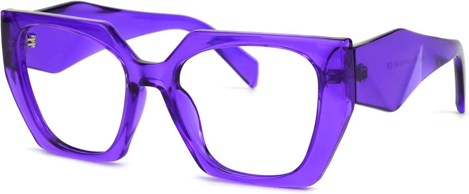 VOOGLAM Square Non-Prescription Blue Light & UV400 Blocking Eyestrain Eyewear for Women in Vibrant Purple Faridah Ekundayo