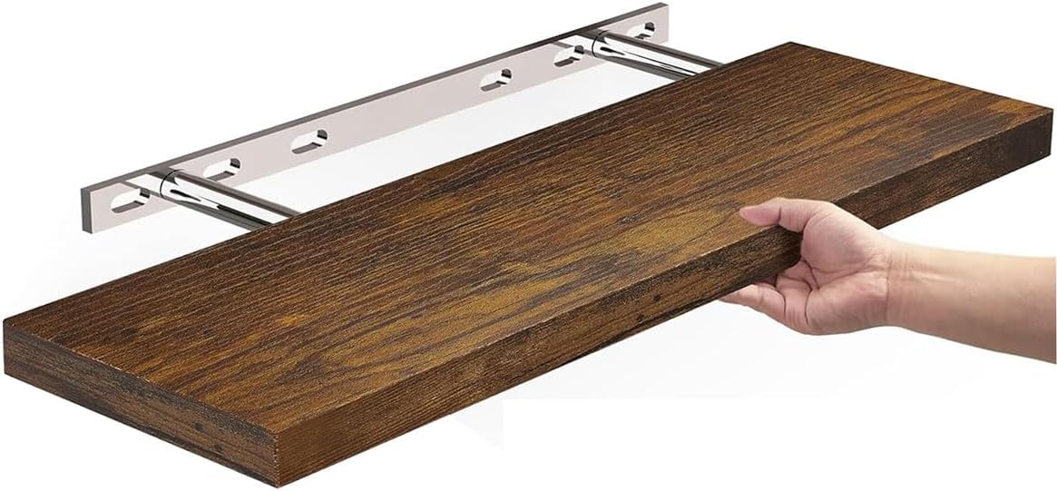 Liu Ying Floating Shelf for Wall - Eco-Friendly Decorative Wooden Wall Mounting Rack, 16 Inches for Bathroom Bookshelf, Kitchen Shelf, and Small Space Bookshelf (Set of 1 in Brown/White/Black) (brown)