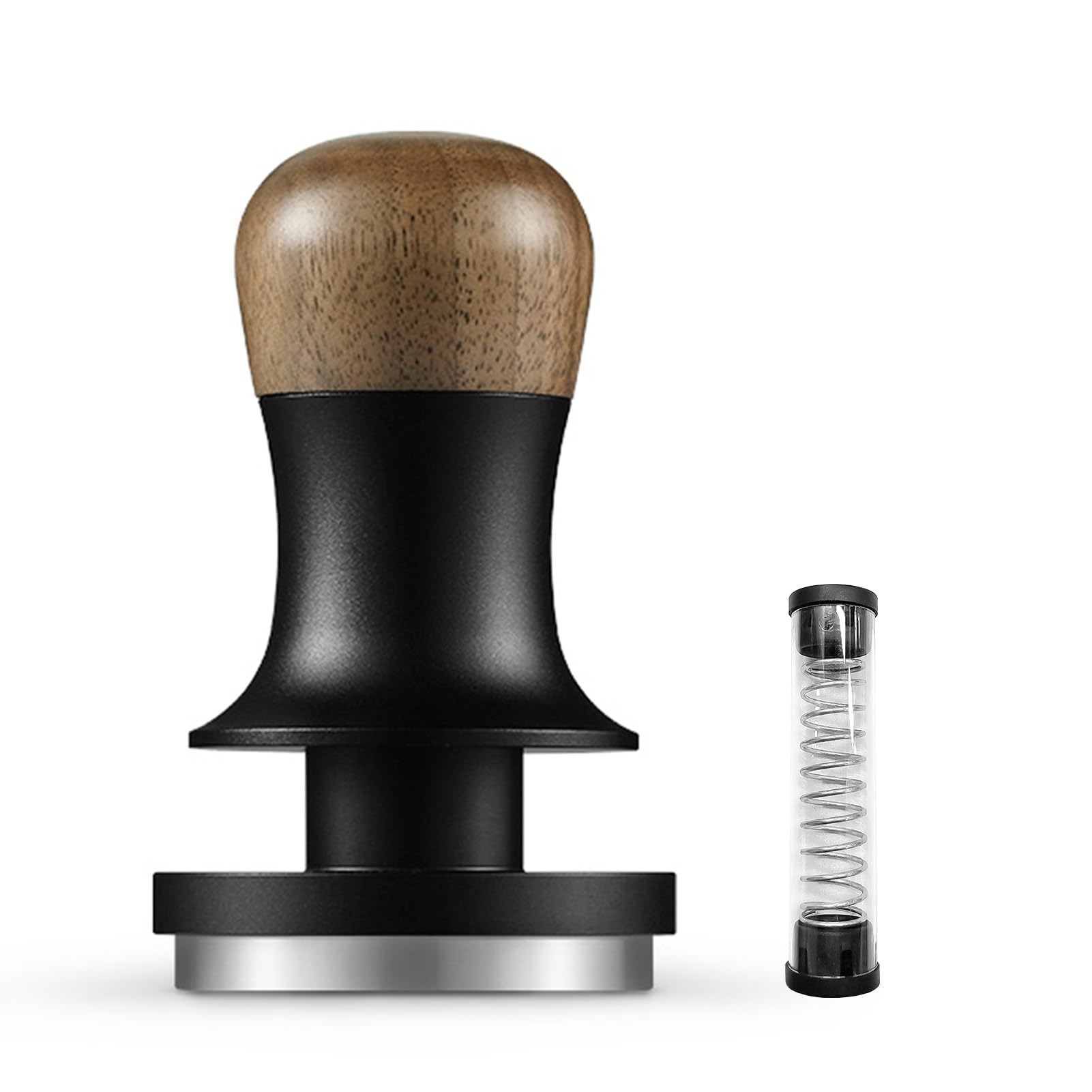 Tamper de café de base plana MHW de acero inoxidable 304, Tamper con resorte calibrado de presión constante de 30 libras, Tamper de espresso con retroalimentación de (53mm)
