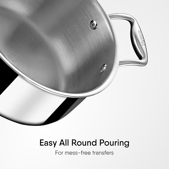 Stahl Triply Stainless Steel Artisan Casserole with lid, 4118, 18cm, 1-Piece, Silver