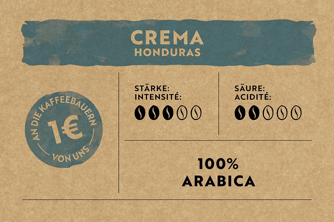 Café Royal Honduras Crema Coffee Beans 1kg - Fairtrade - Intensywność 3/5-100% Arabica z Hondurasu
