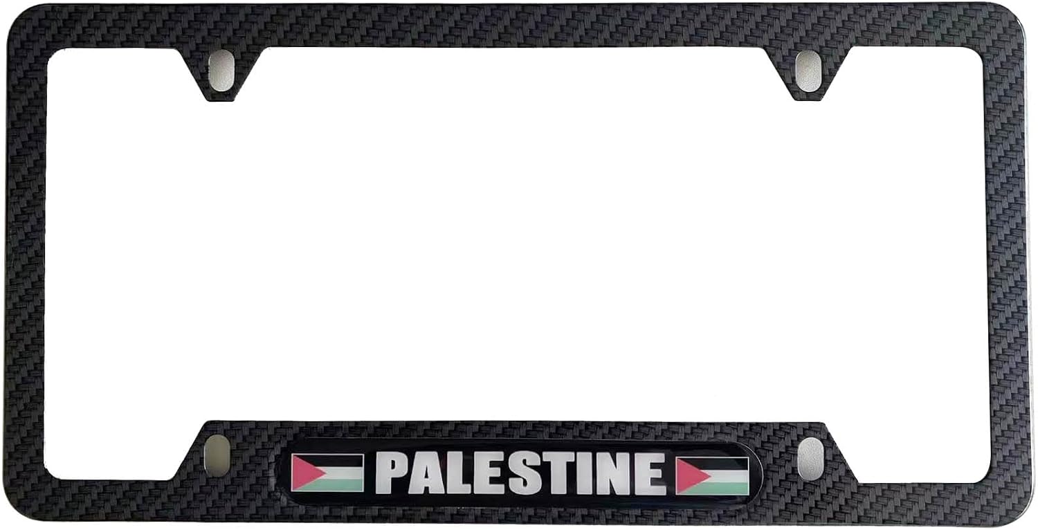 Carbon Fiber License Plate Frame Cover Holder Palestine Flag Truck Car Accessories Stainless Steel 1PC, CPK22PW