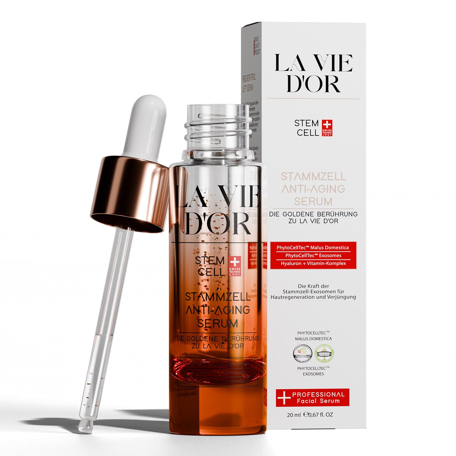 La Vie D'Or Komplettpflege-Set – Anti-Aging Serum + Lippenpflege Serum + Haar- & Kopfhautserum + Gesichtscreme SPF 30 – Stammzellentechnologie – Vegane Luxuspflege
