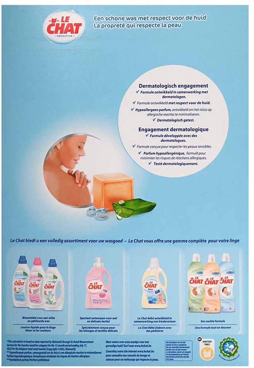 Le Chat Sensitive Lessive en Poudre - Marseille & Aloe Vera - Pack Avantage 4x38 Lavages