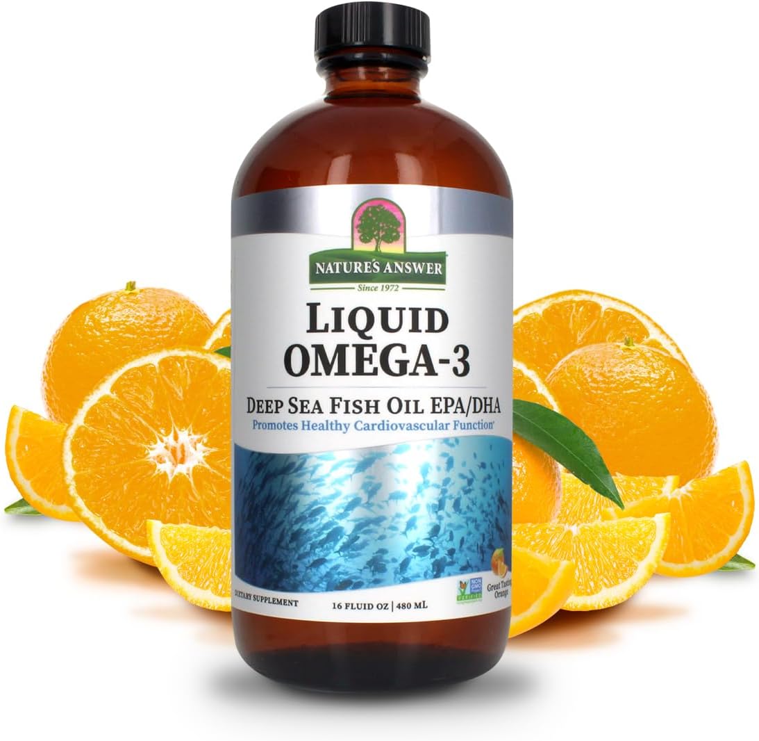 Nature's Answer Liquid Omega-3 | Deep Sea Fish Oil with EPA/DHA Dietary Supplement | Cardiovascular Support | No Preservatives & Gluten-Free 16oz (Pack of 2)