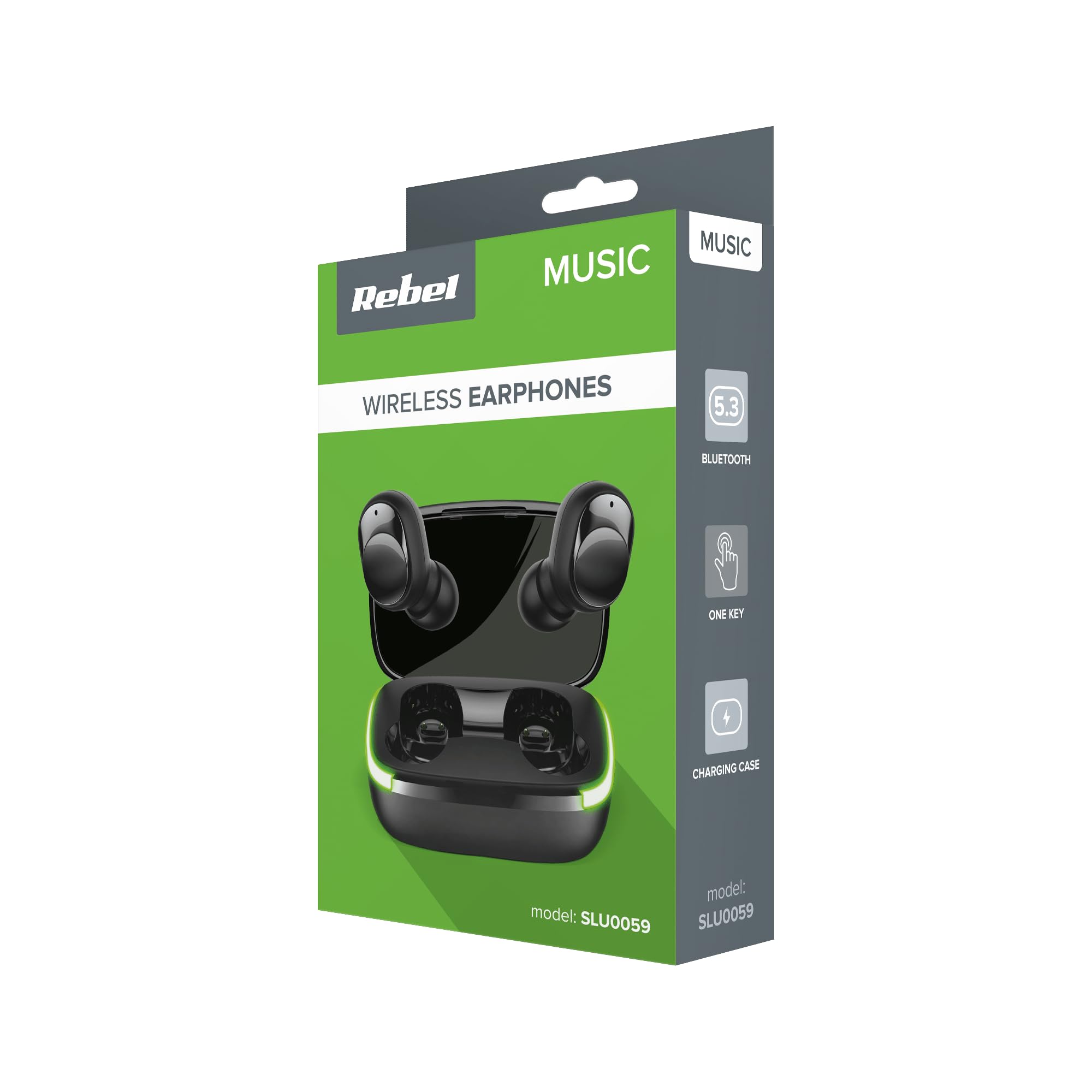 Rebel Bezprzewodowe Słuchawki Dokanałowe TWS-Y60 z Etui Ładującym Bluetooth 5.3 Wbudowany Mikrofon SLU0059