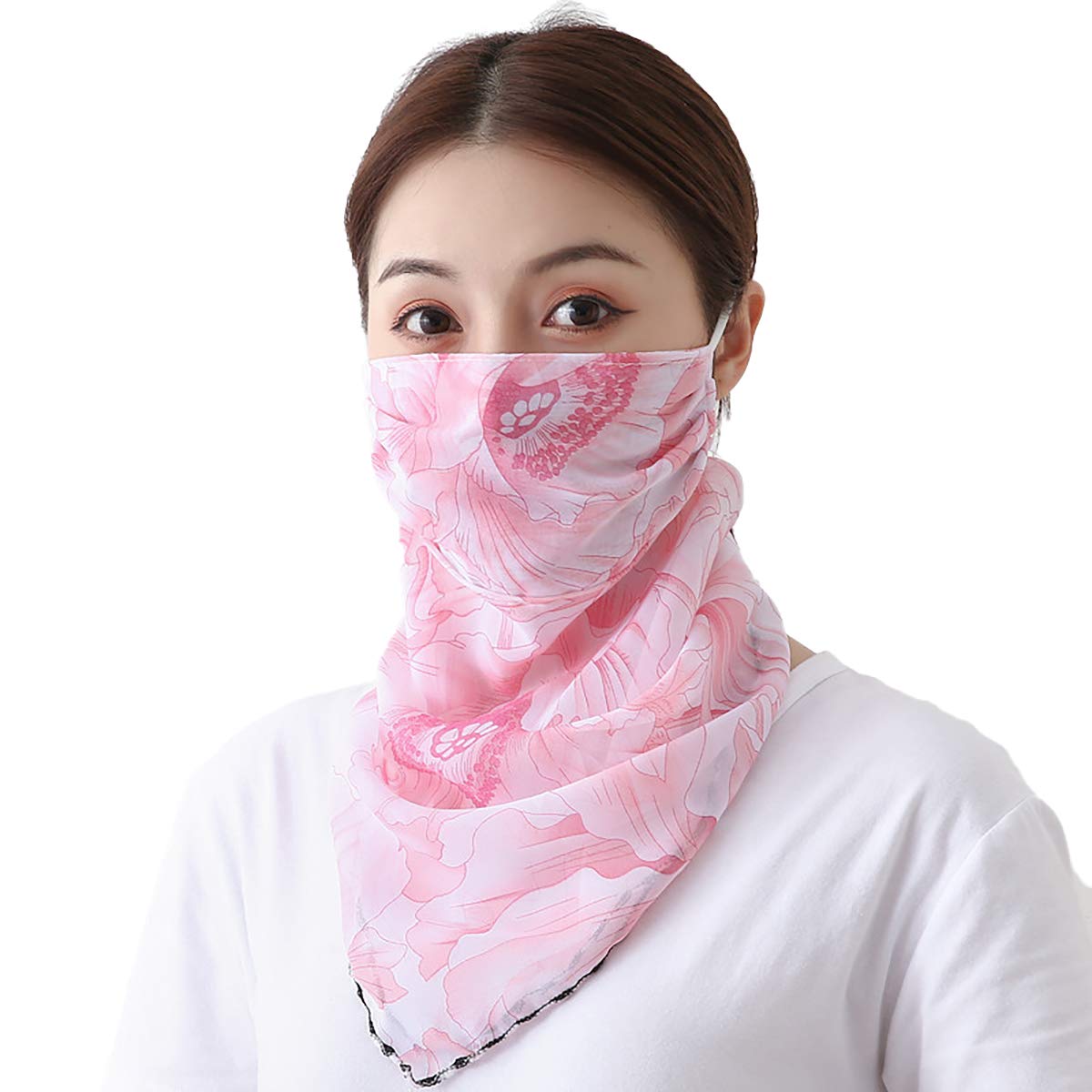 Face Mask Scarf for Women Latest 2020 Sun Protection Outdoor Riding Protective Chiffon Floral Print Lightweight Scarves Masks (1101-5)