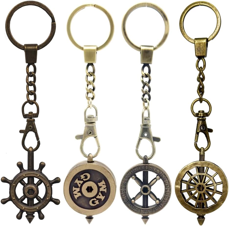 Breezy Made in USA, Multipurpose Fidget Spinner Top, Stress Relief Accessory Toy, Spinning Top, 4 Pack Antique Brass Variety Bundle, Pirate Ship Wheel, Gym Plate, Roulette Wheel, Ferris Wheel