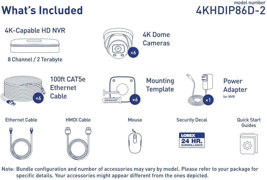 Lorex 4K Ultra HD 8 Channel Fusion 2TB NVR System with 6xE892DD Dome Smart Deterrence 4K IP Cameras, 150FT Night Vision, CNV, Audio, Lorex Home
