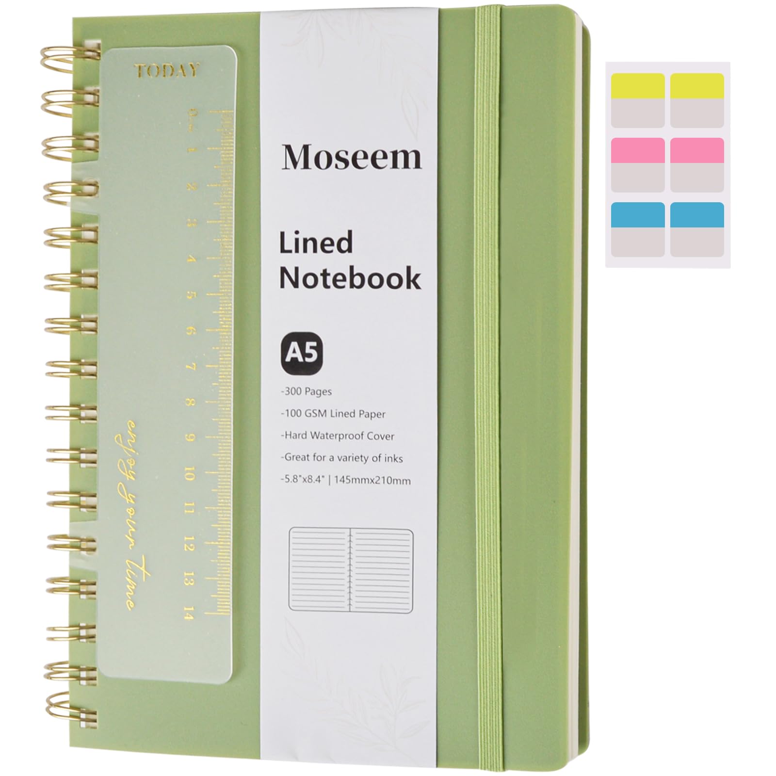 A5 Notebook, Lined Wirebound Spiral Notebook,300Pages /150 Sheets for Writing,100gsm Thick Paper, Waterproof Hardcover,Ruler