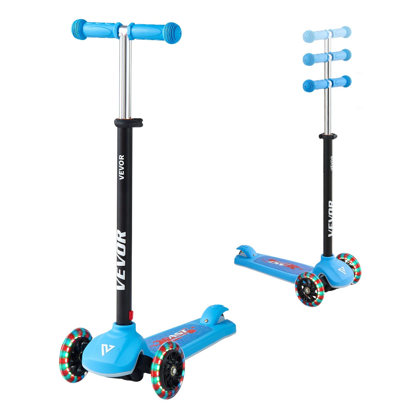 VEVOR Patinete 3 Ruedas, para Niños de 3 Años en Adelante, Ruedas Iluminadas, Manillar de Altura Ajustable, Base Antideslizante y Cuadro de Aluminio Ligero, hasta 75 kg, Azul, 520 x 250 x 800 mm