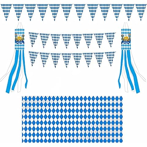 hefeilzmy 118 Feet Oktoberfest Bavarian Flag Set- 1 Packs Oktoberfest Tablecloth and 2 Pcs Oktoberfest Windsocks,Oktoberfest Bavarian Pennant Banner for German Oktoberfest Themed Party Decorations Cover