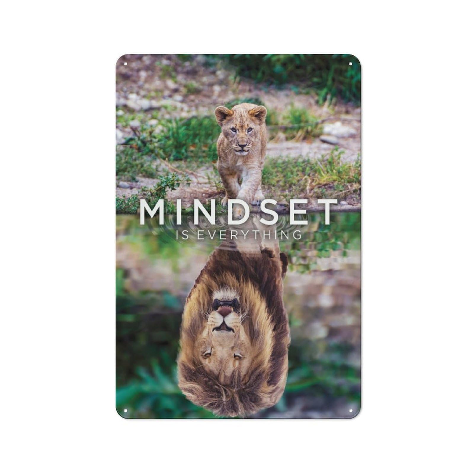Junmoney Style-20 Lion Mindset Is Everything Vintage Tin Sign 30X20cm For Pub Or Café, For Everyday Room Decor With A Vintage Look