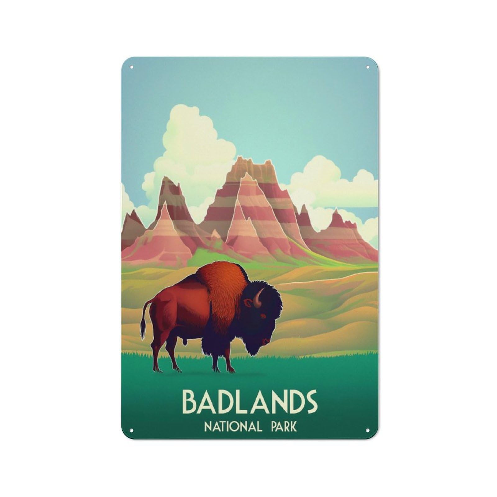 Junmoney Style-2 Tin Wall Plaque 30X20cm With Badlands National Park For Man Cave Or Games Room, For Vintage Wall Decor Fans, For Themed Room Decoration