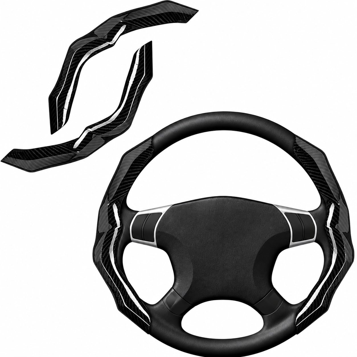 Photo 1 of Carbon Fiber Steering Wheel Cover 2PCS Segmented Clip-on Protector (Black)