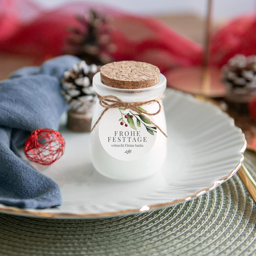 12x Vanille Duftkerze im Glas mit personalisiertem Weihnachtsanhänger