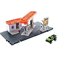 Matchbox- Playset Stazione di Servizio, con Veicolo e Pompe di Benzina Attivabili