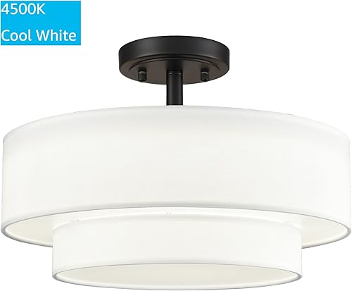 Miniatura 6 de DAYCENT Lámpara de Techo Semiempotrada de Tambor Negro Estilo Granja Moderno Regulable Lámpara LED de Techo 30W 3000K4500K5500K Pantalla de Tambor