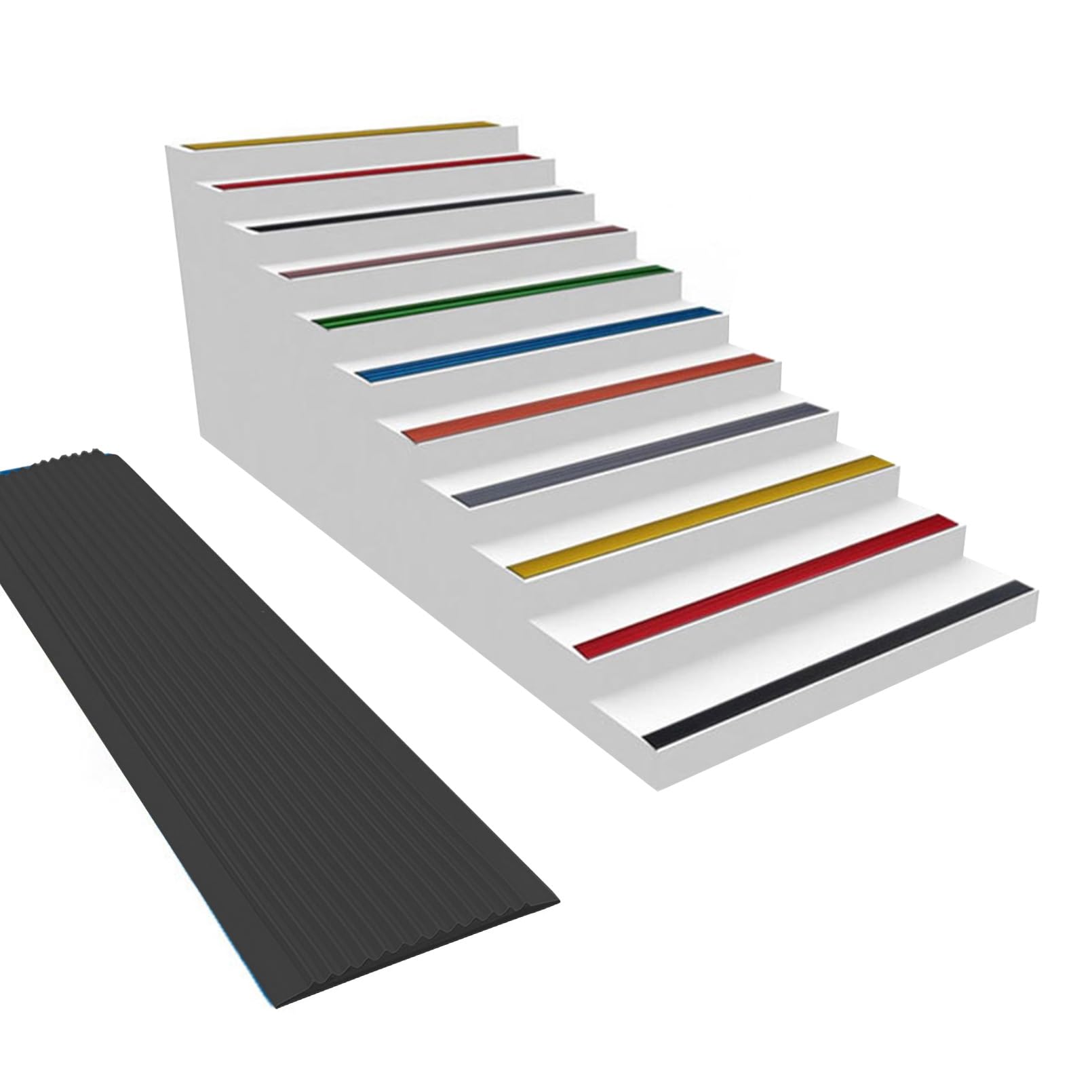 Tiras Antideslizantes Para Peldaños de Bordes de Escaleras, Borde de Escalera de Vinilo Antideslizante, Para Peldaños de Interior Y Exterior, Perfil de Borde de Escalera Tira Antideslizante Tira(Noir,