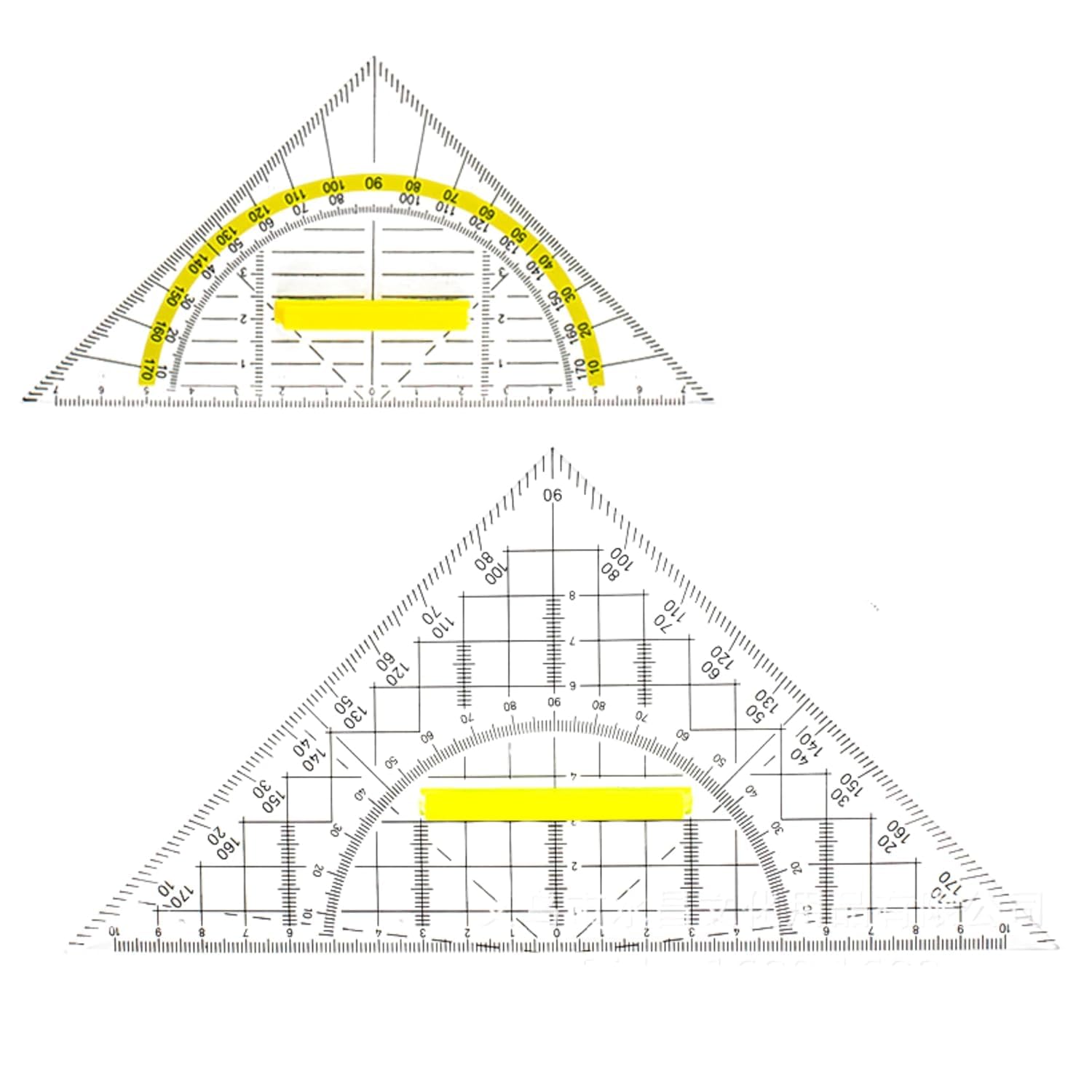 Set mit 2 transparenten Geometrie-Winkeln, 16 cm & 22 cm, Geodreieck mit Griff, Dreieckslineal, Skala, hohe Präzision, für Mathematik, technische Zeichnung.