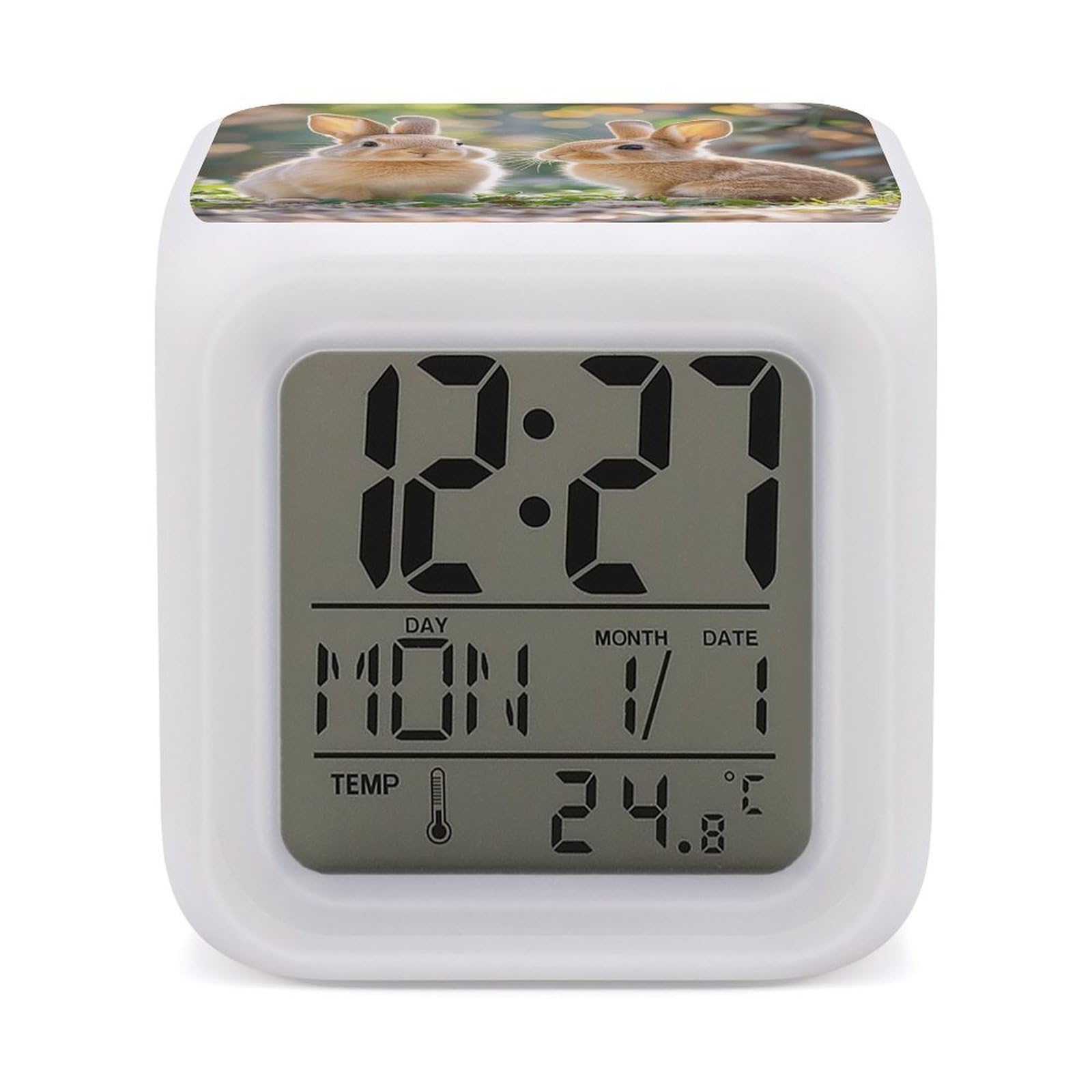 Reloj despertador con conejos para decorar habitaciones infantiles con luz suave