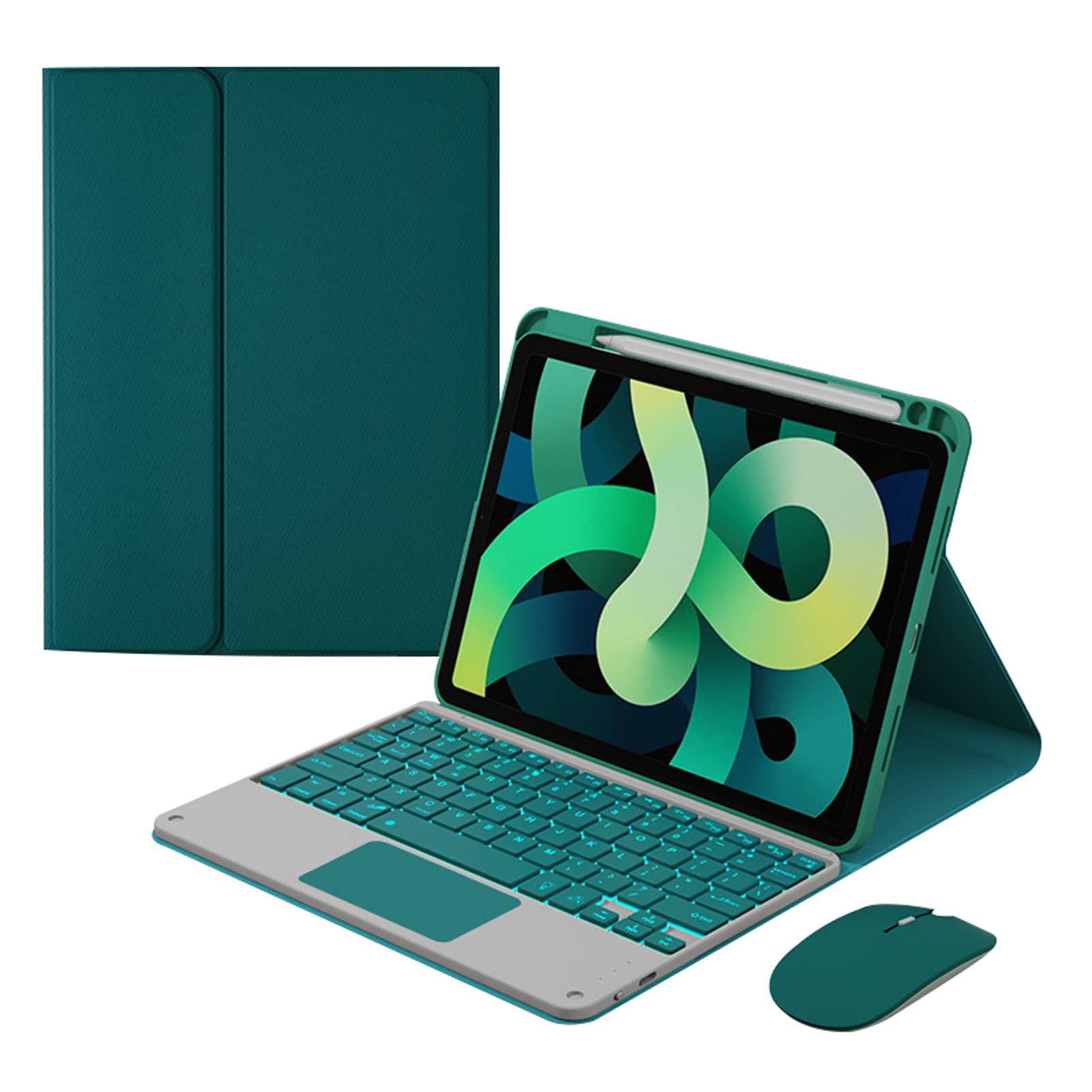 Teclado Funda con Ratón para iPad Pro 11 Pulgada 2022/2021/2020/2018 (4ª/3ª/2ª/1ª Gen), Español QWERTY Teclado Retroiluminado Trackpad Desmontable Inalámbrico, Verde Oscuro Con Retroiluminación