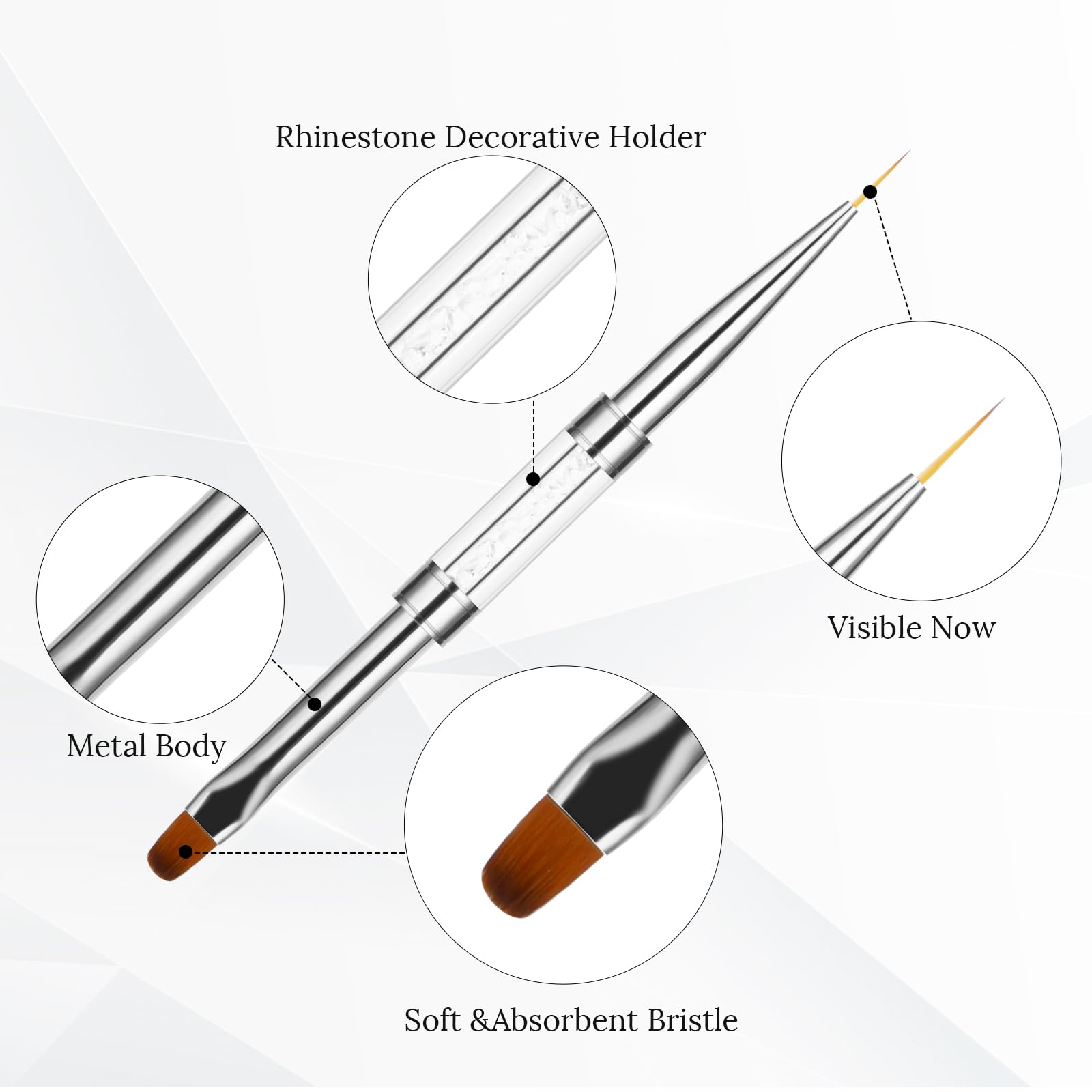 Thinp 2 Pcs Double Ended Nail Art Brushes,Builder Gel Brush Nail Liner Brush UV Hard Gel Brush Nail Drawing Brushes French Tip Brush Rhinestone Handle Nail Brush for Nail Art Design - Image 3