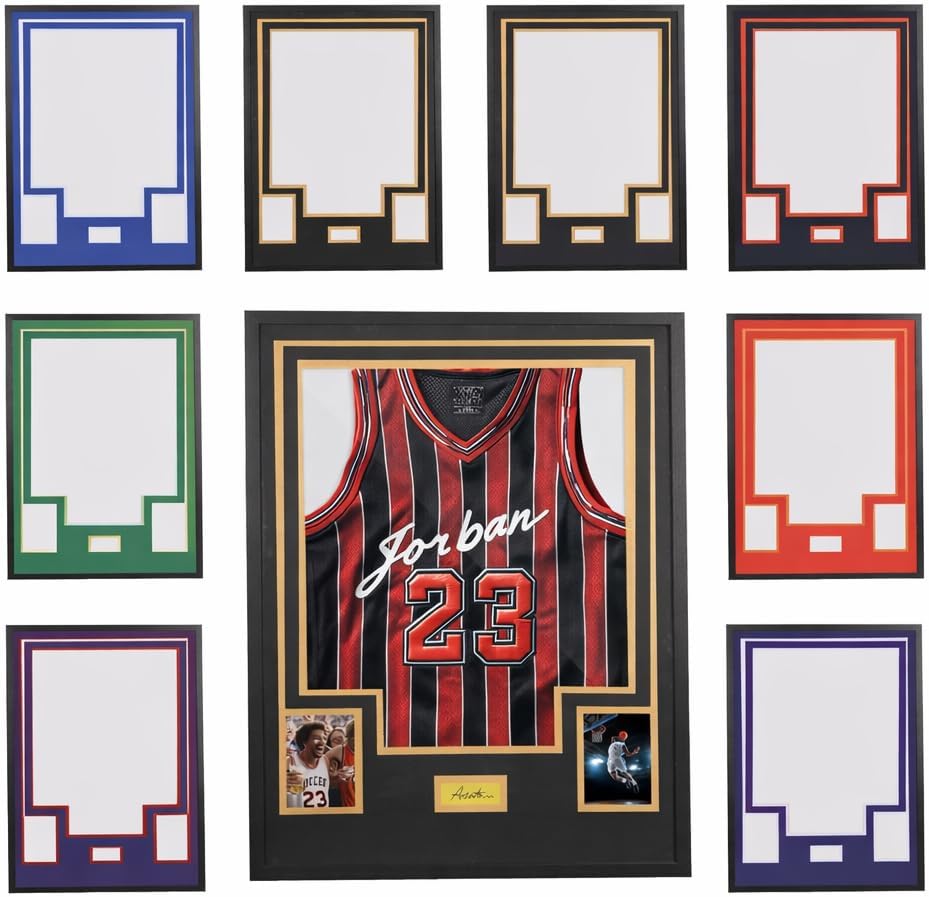 Custom Jersey Frame Display Case, DIY Wall Mount Shadow Box | Customized color mat with photo slots, signature display, hardware kit, for sports jerseys, shirts, collectibles