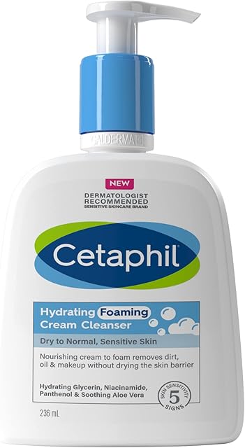 Cetaphil Hydrating Foaming Cream Cleanser, 236ml, Face Wash with Niacinamide for Normal, Dry or Sensitive Skin, Vegan-Friendly