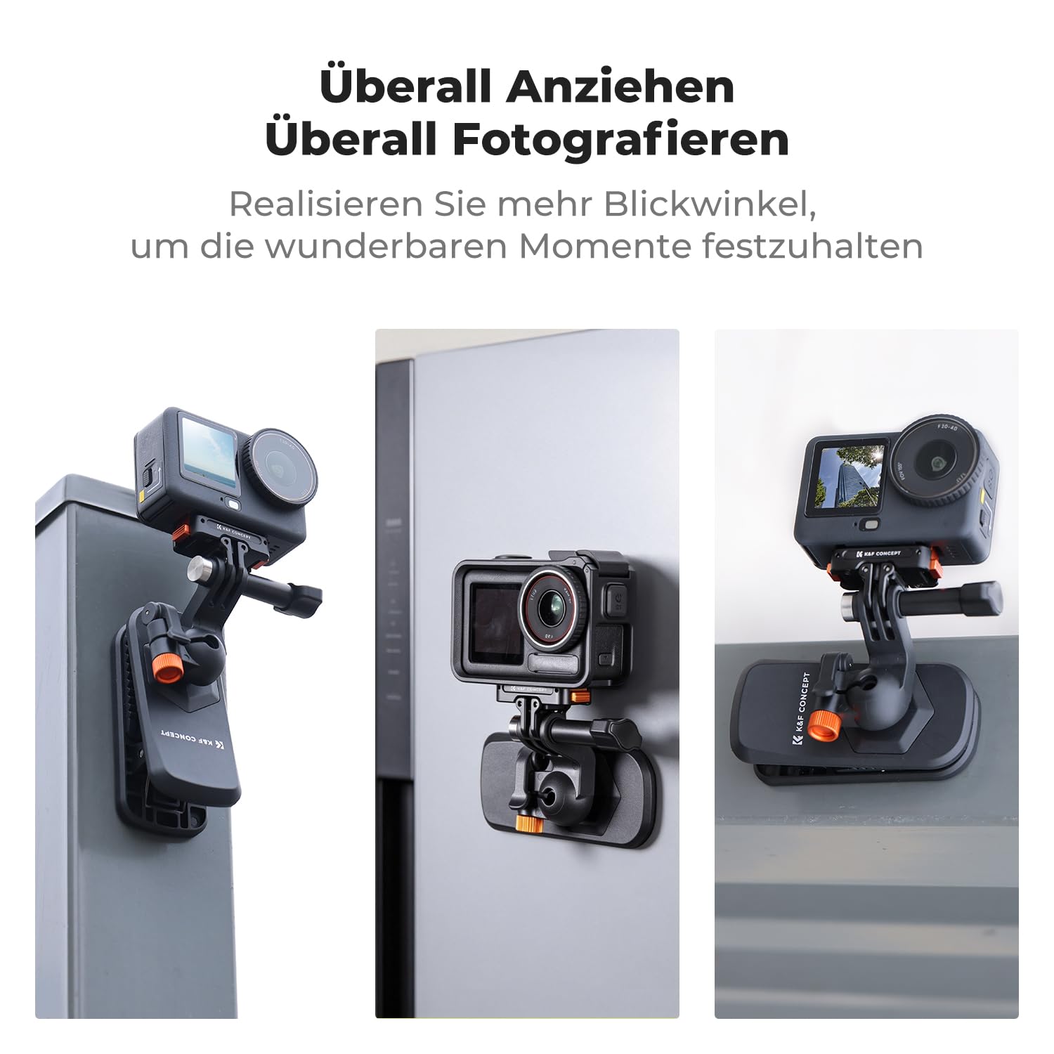 K&F CONCEPT Magnetische Rucksack Clip-Halterung, Rucksackgurt Halter für Osmo Action 6/3/4/5 Pro, Kamerahalterung mit 360° Drehbare Kugelkopf für GoPro Hero 13/12/11/10/9, Insta360 X5/X4/X3