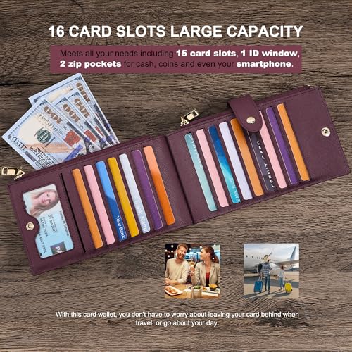 Image of Travelambo RFID Wallet Women Large Size Bifold Multi Card Wallet Case with Zipper Pocke Credit Card Holder for Women