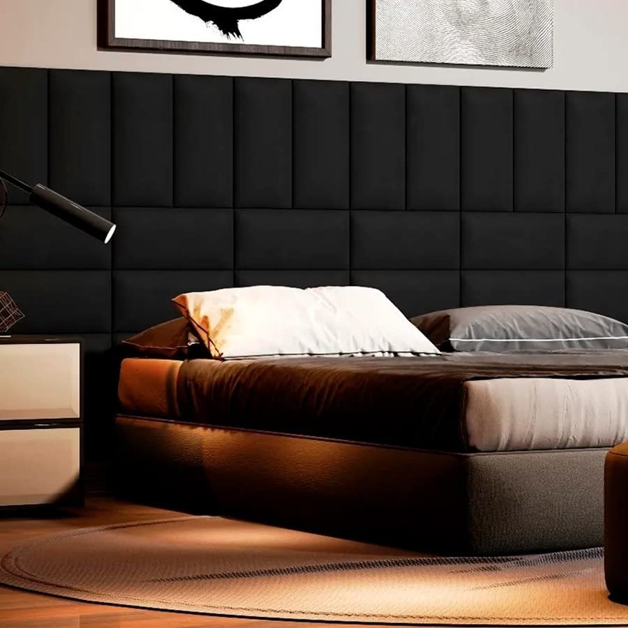 Cabeceira Modulada Estofada Preta Retangular Painel Para Cama Casal King Size 2mX60cm