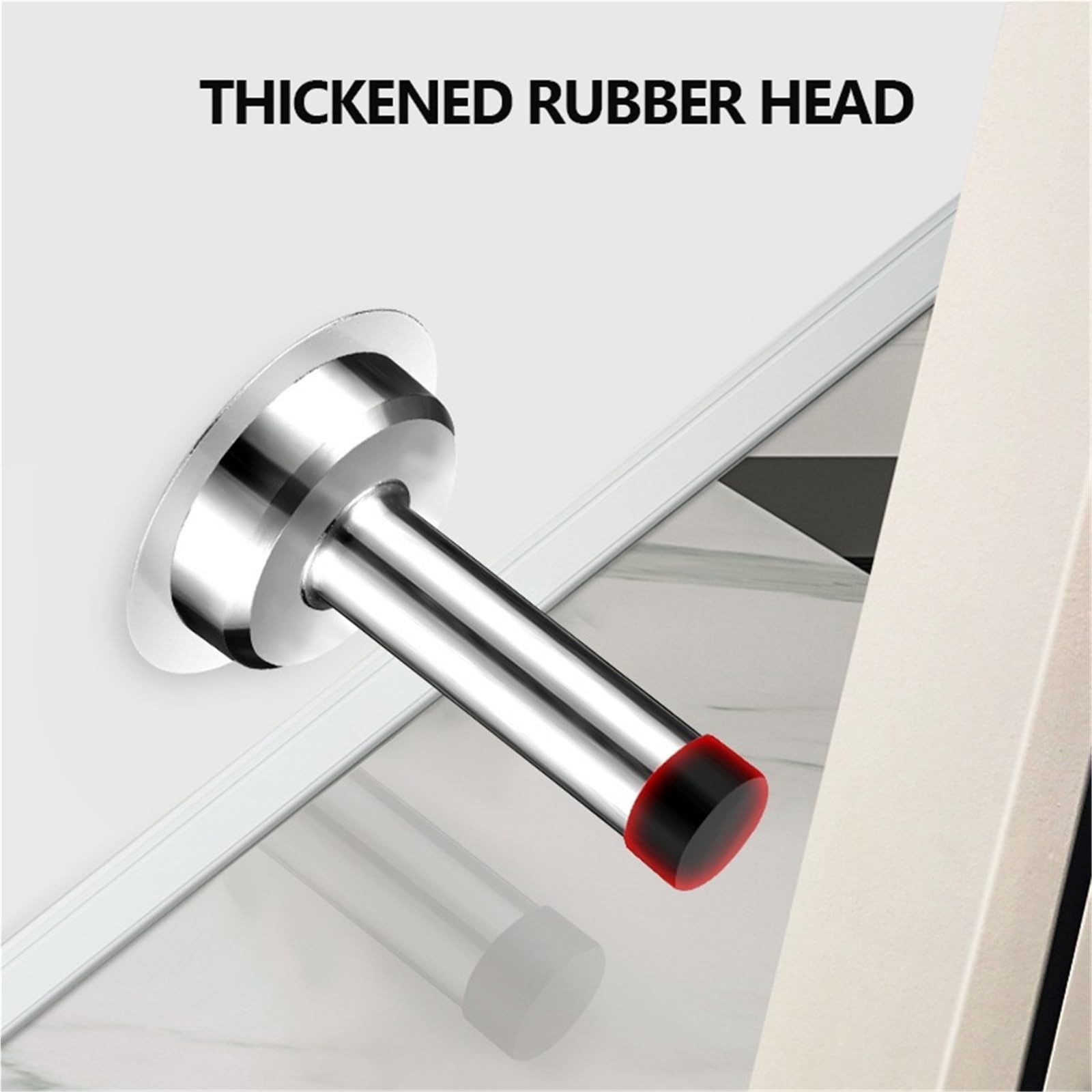Tope de puerta goma y acero inoxidable, for baño, parachoques montaje en pared resistente, soporte no magnético, 4 Uds para Puertas de Madera(350mm)
