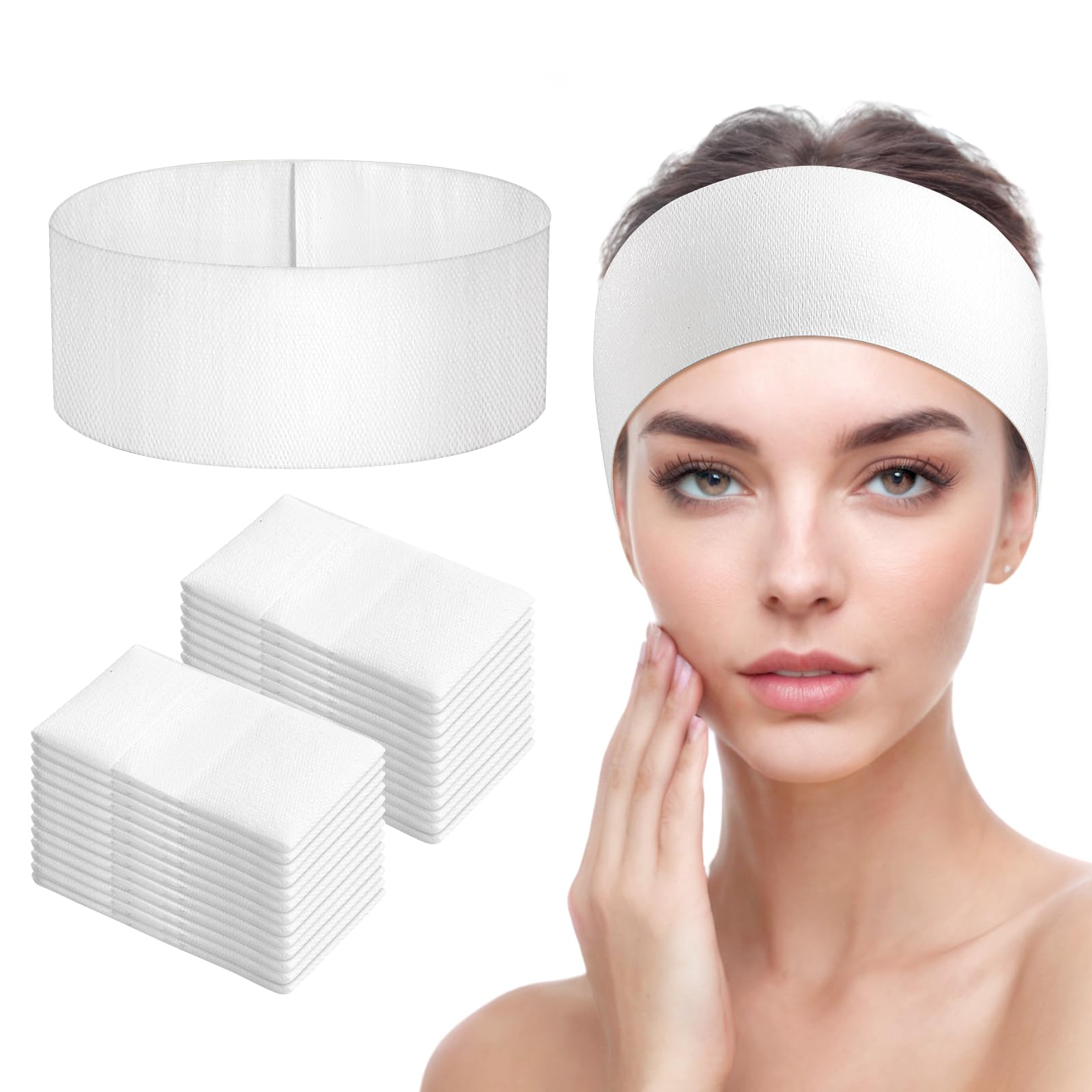 KALIME 100 Pieces Disposable headbands for spa, Facial Esthetician Elastic Headband,Head Band for Skincare for Women Salons,White