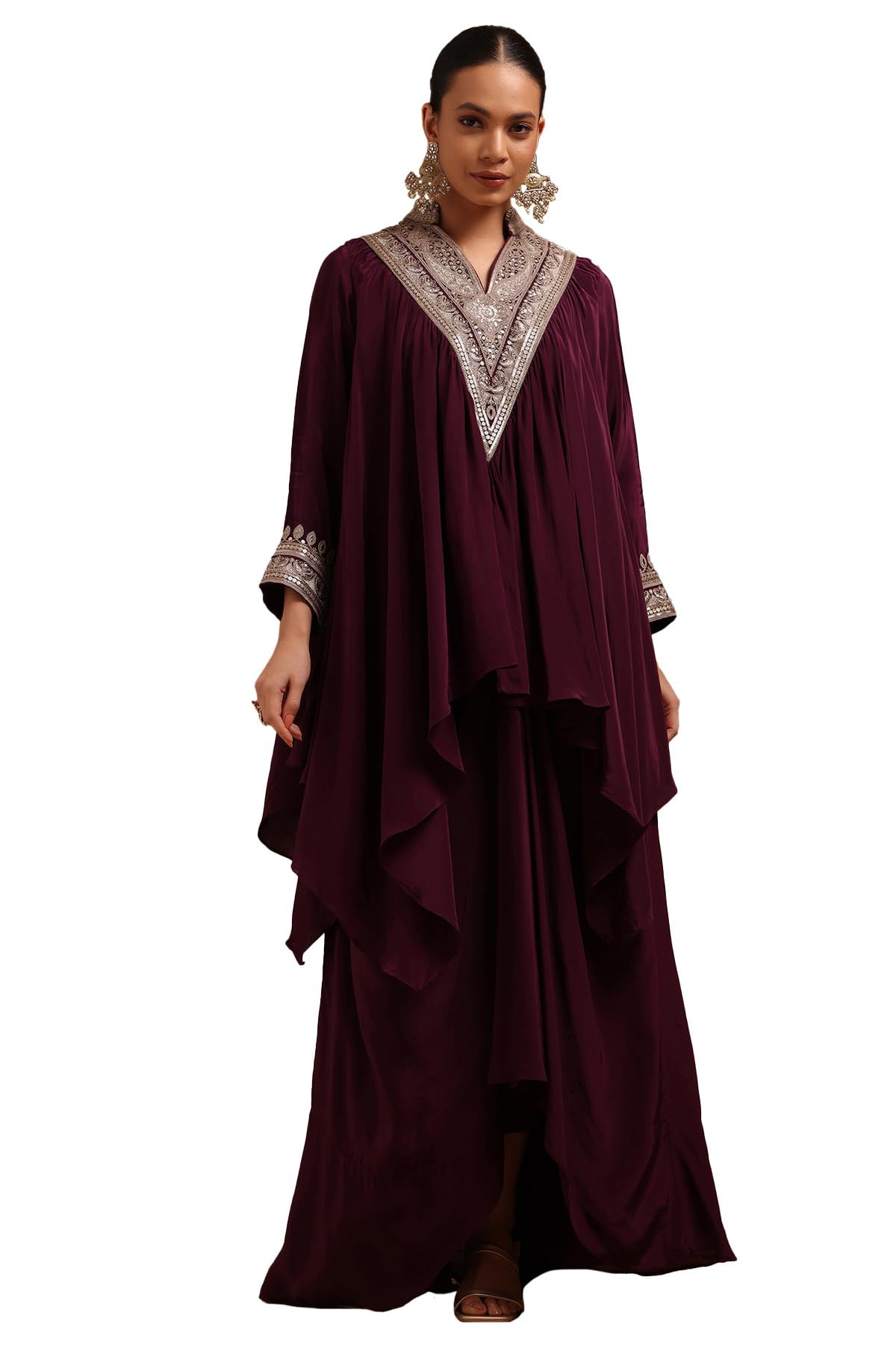 Womens Crepe Embroidered Co-Ord Set With Sequins