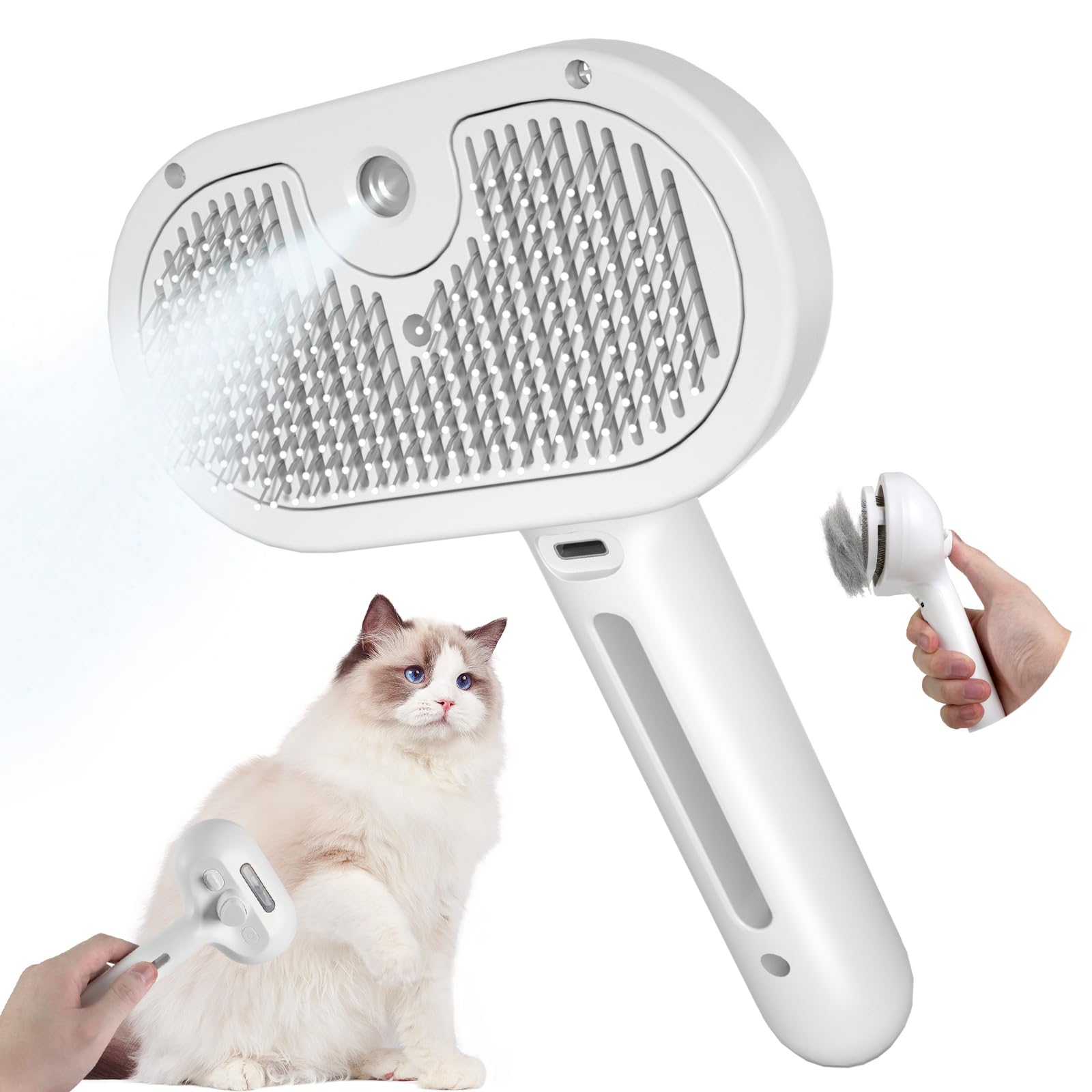 Cepillo para Gatos con Vapor Quitapelo Cepillo Vapor para Gatos Perros Peine Gato Perro para Pelo, Blanco