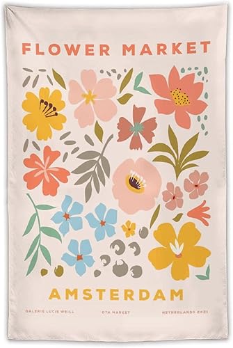 Chordity Tapiz para colgar en la pared, diseño botánico danés de flores, para decoración del hogar, sala de estar, dormitorio universitario, póster