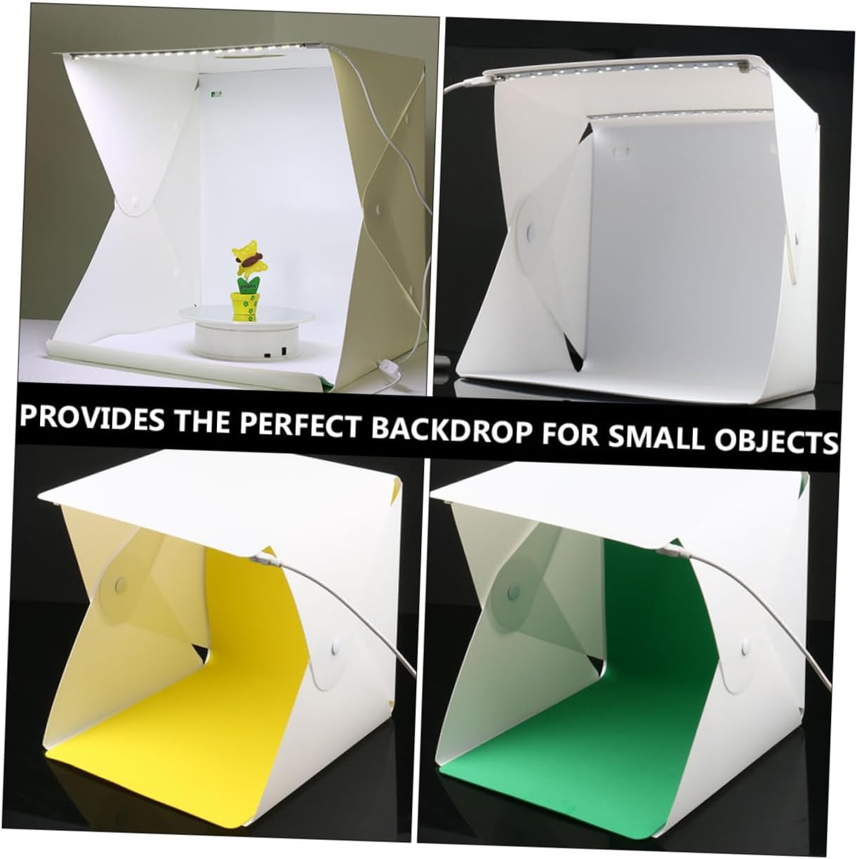 Mikinona Portable Mini Photography Light Box Tent with Adjustable LED Brightness, 30cm Folding Photo Studio Backdrop Cube with 6 Color Backgrounds for Product Shooting