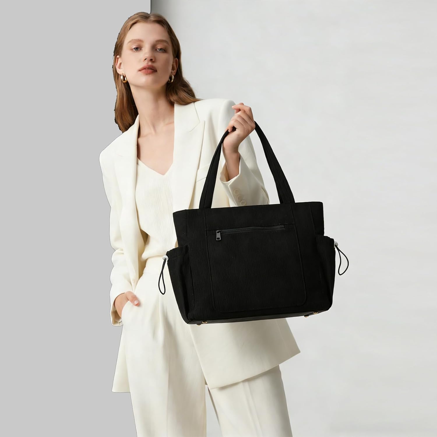 Rueesh Large Corduroy Tote Bag for Women Travel Shoulder Bags Women Work Handbags Everyday Hobo Bag